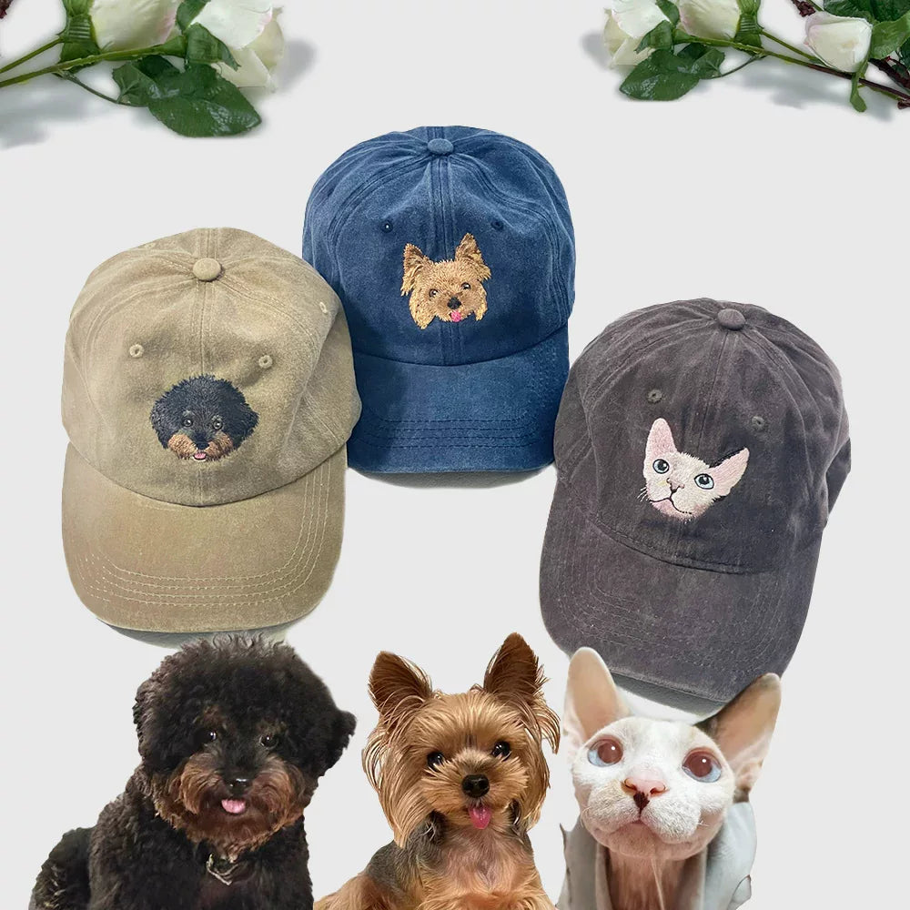 Custom Pet Portrait Embroidered Hat | Personalized Dog Cap from Your Photo