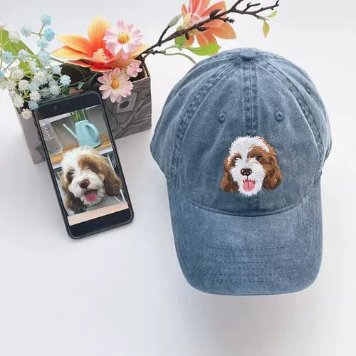 Custom Pet Portrait Embroidered Hat | Personalized Dog Cap from Your Photo