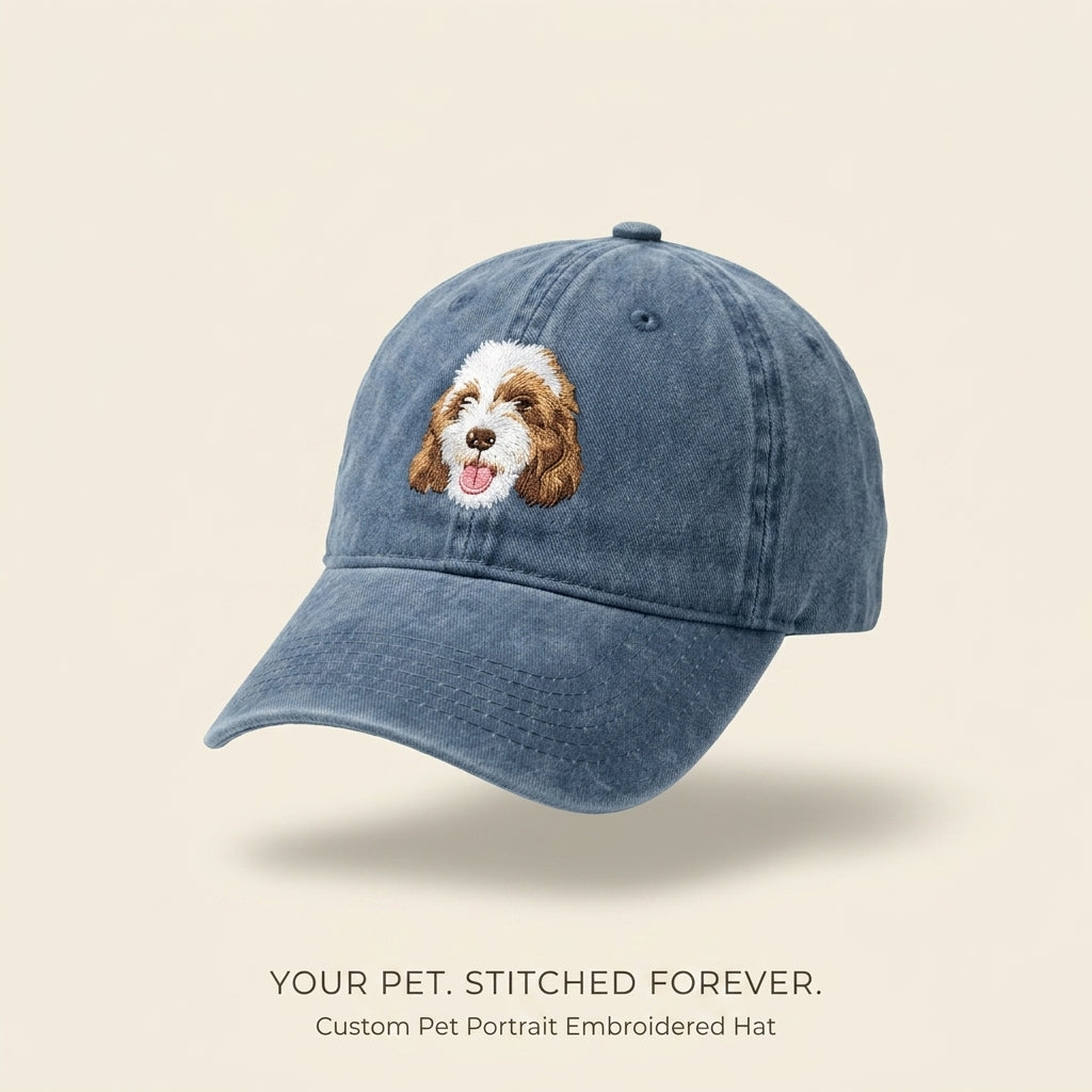 Custom Pet Portrait Embroidered Hat | Personalized Dog Cap from Your Photo