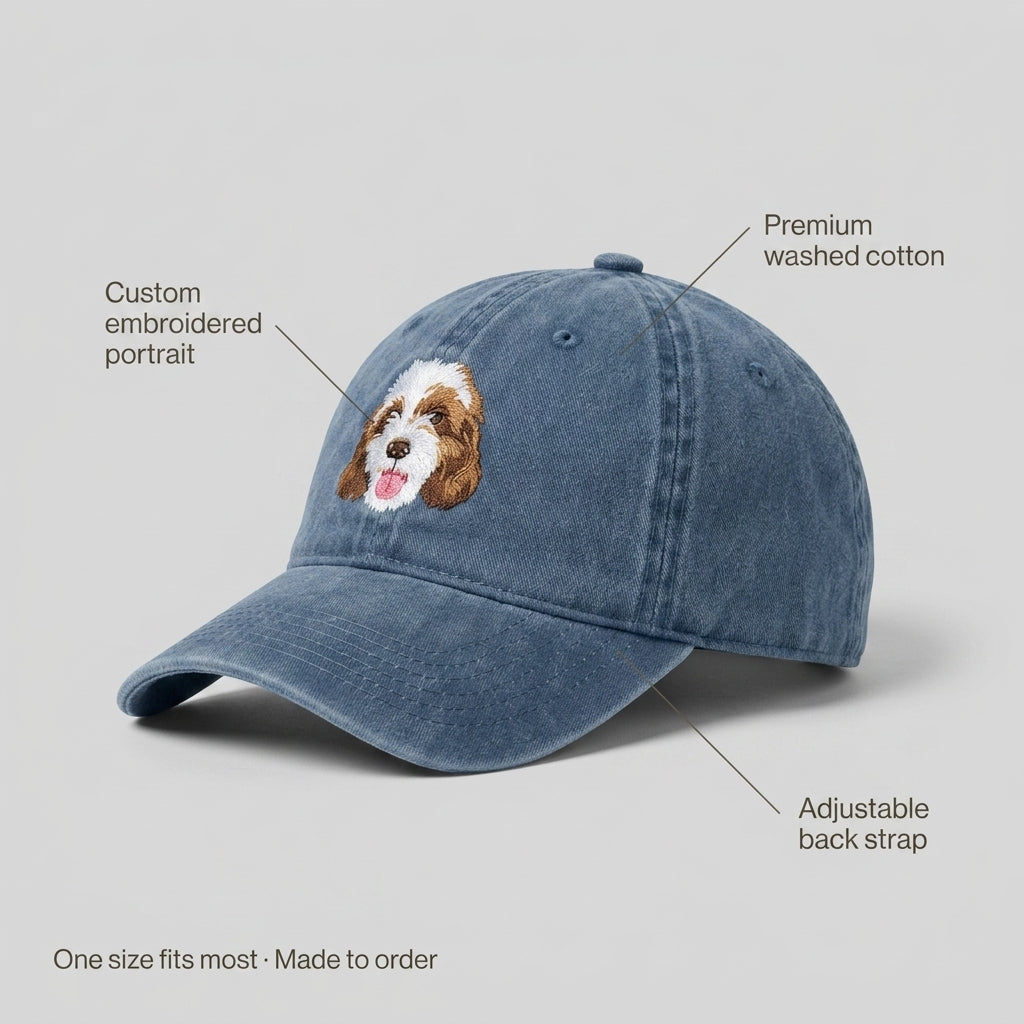 Custom Pet Portrait Embroidered Hat | Personalized Dog Cap from Your Photo