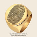 Custom Fingerprint Signet Ring | Personalized Laser Engraved Ring from Your Fingerprint — Gold / Silver / Black