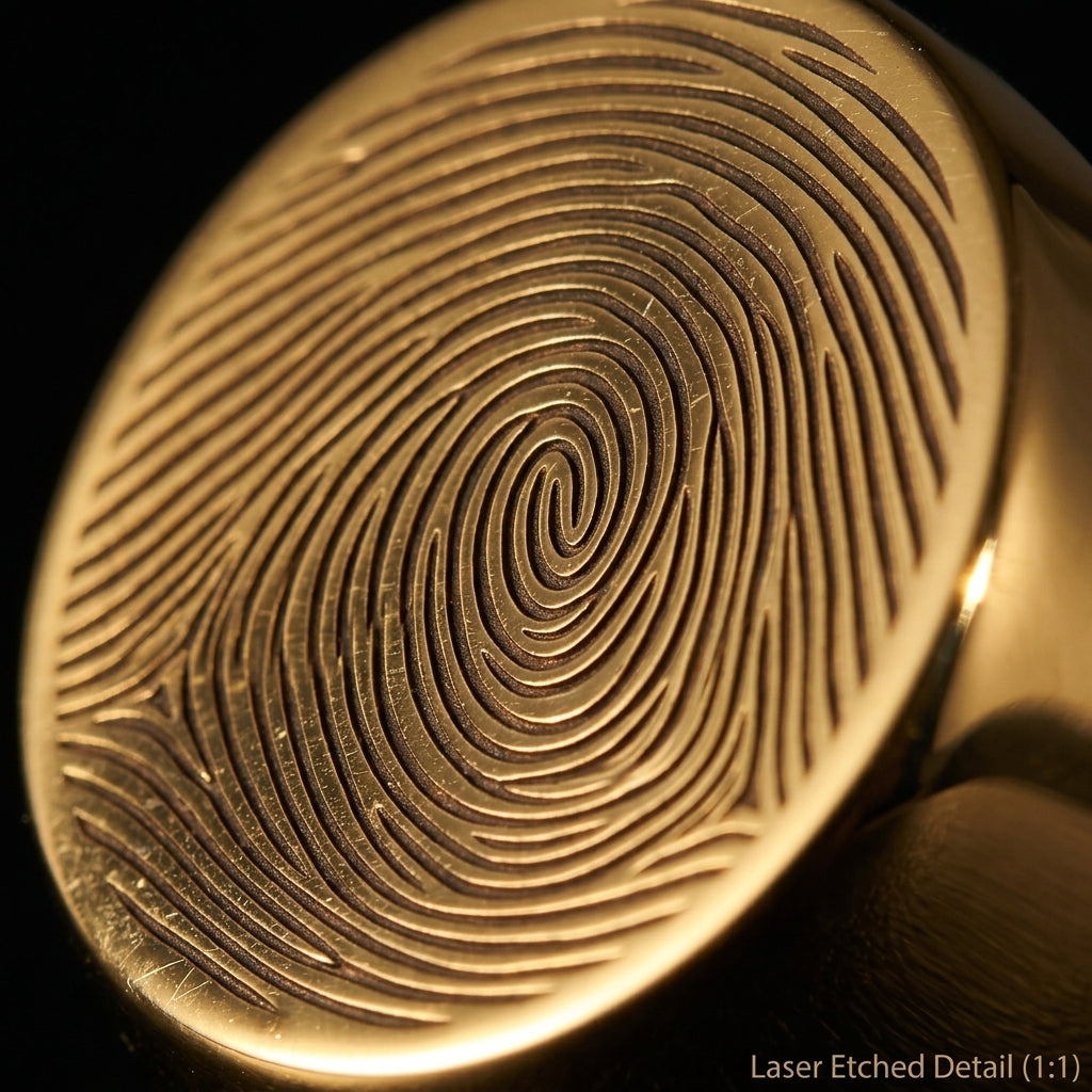 Custom Fingerprint Signet Ring | Personalized Laser Engraved Ring from Your Fingerprint — Gold / Silver / Black
