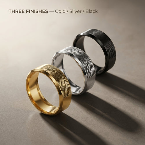 Custom Fingerprint Engraved Band Ring | Personalized Stainless Steel Wedding Band — Gold / Silver / Black