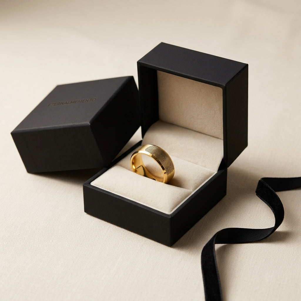 Custom Fingerprint Engraved Band Ring | Personalized Stainless Steel Wedding Band — Gold / Silver / Black
