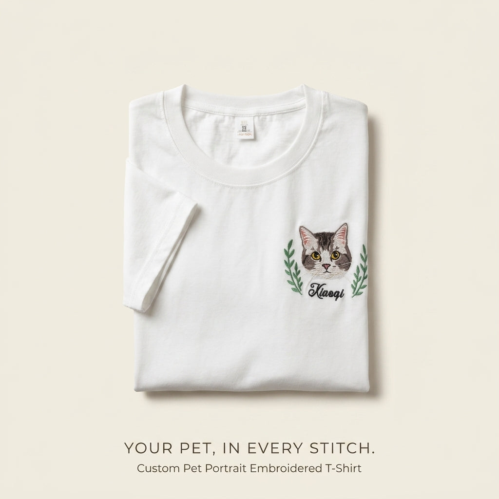 Custom Embroidered Pet Portrait T-shirt