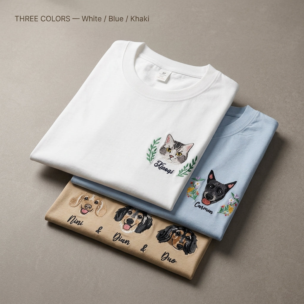 Custom Embroidered Pet Portrait T-shirt
