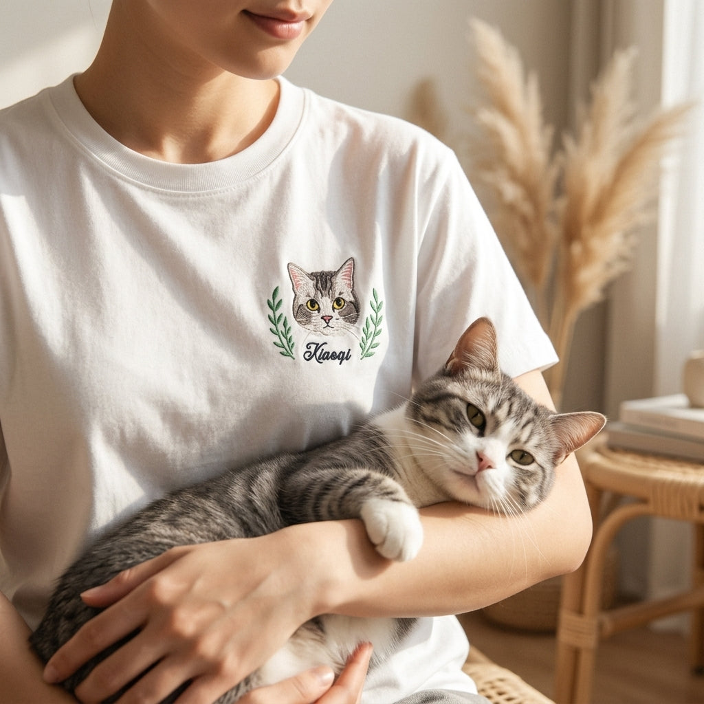 Custom Embroidered Pet Portrait T-shirt