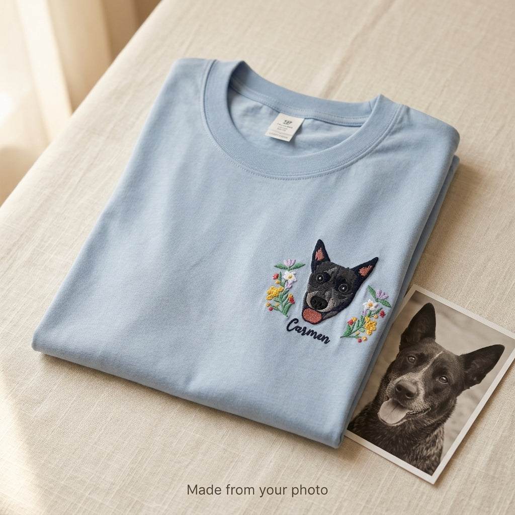 Custom Embroidered Pet Portrait T-shirt